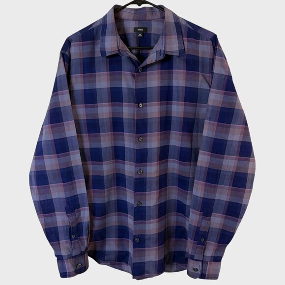Vince Button-Up Long-Sleeve Plaid Shirt Blue Men's Size Large 100% Cotton - Picture 1 of 11